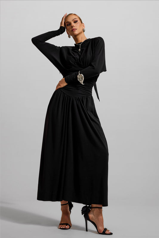 Jersey Ruched Long Sleeve Maxi Dress