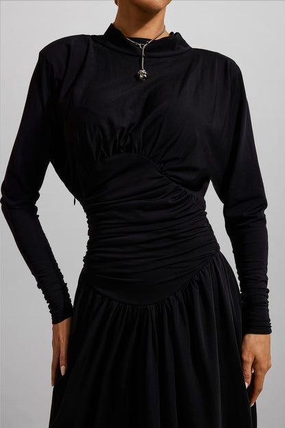 Jersey Ruched Long Sleeve Maxi Dress
