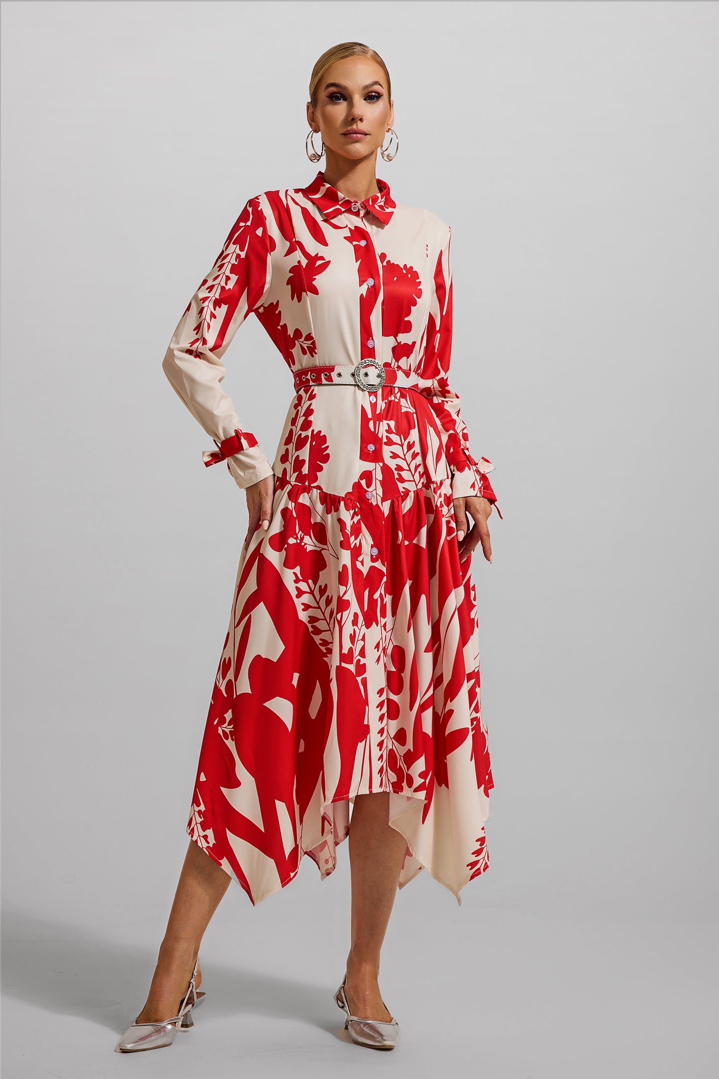 Lace Up Midi Dress With Belt