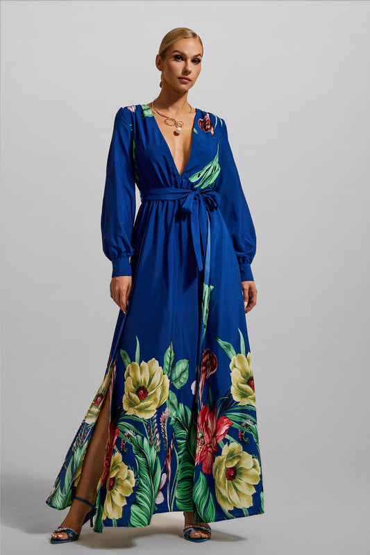 V-neck Lantern Sleeve Maxi Dress