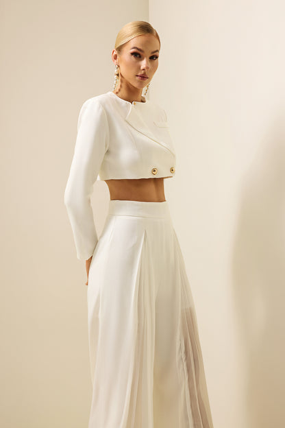 Metal Button Long Sleeve Mini Top & High Waist Pants Set