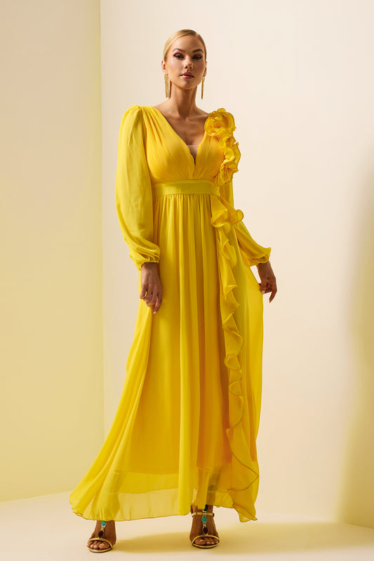 Lantern Sleeve Frill Maxi Dress