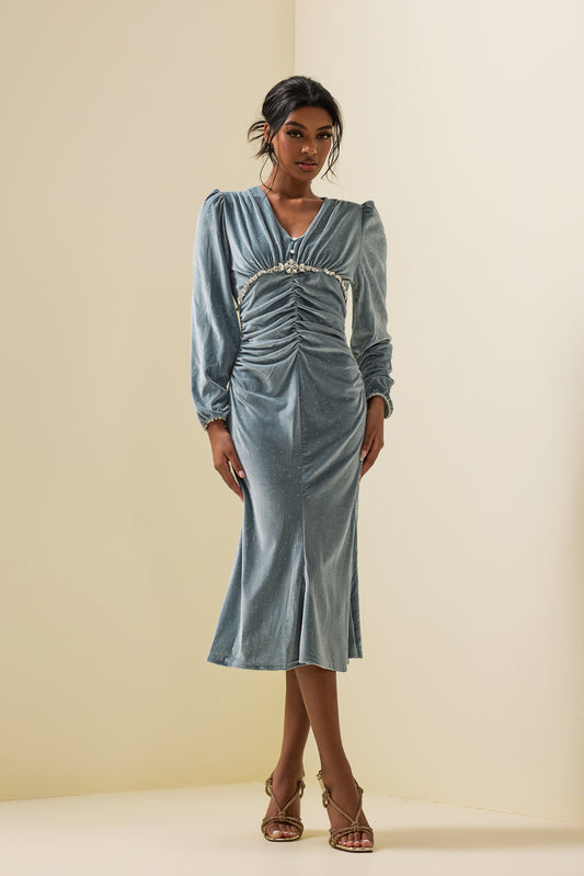 Velvet Rhinestone Midi Dress