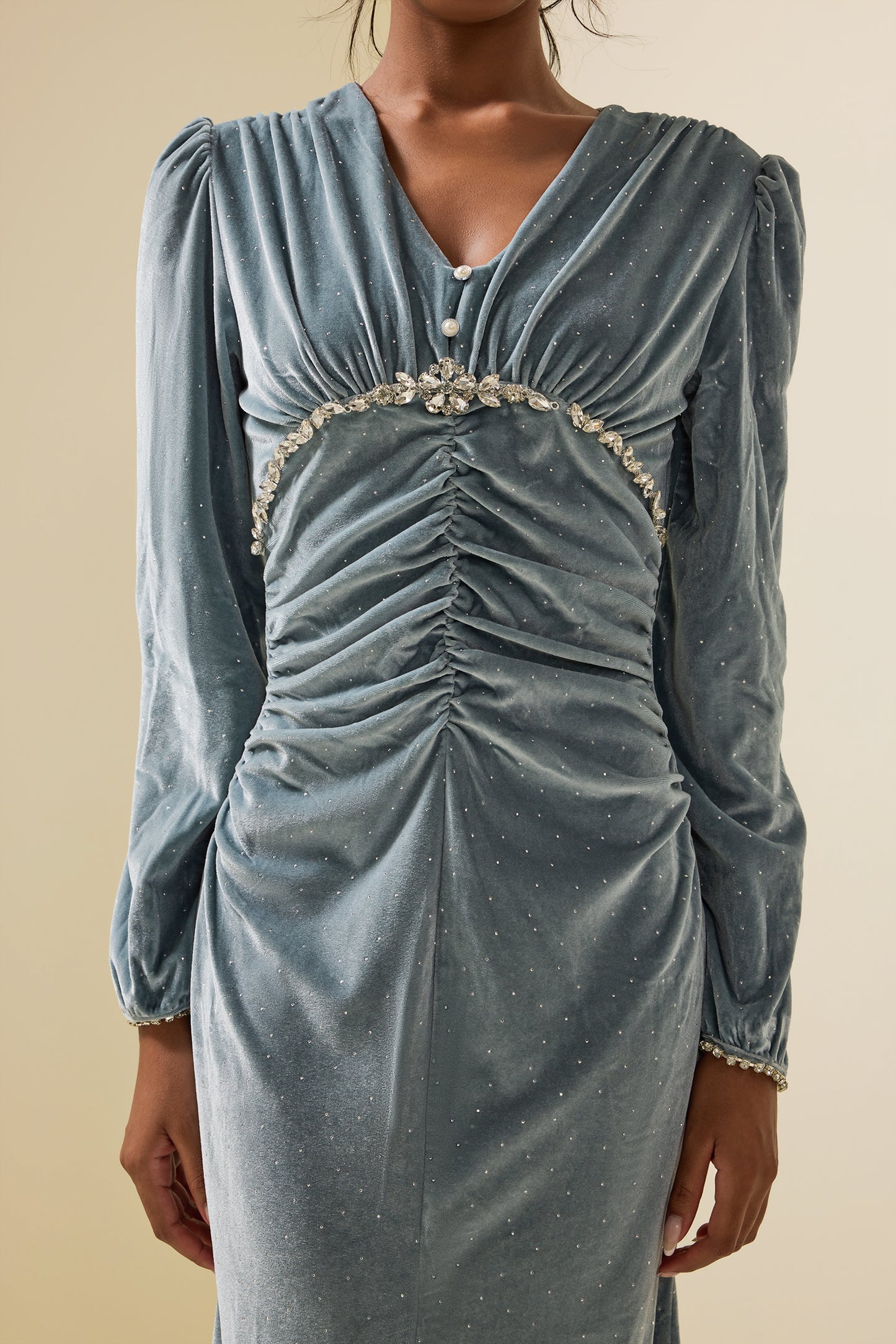 Velvet Rhinestone Midi Dress