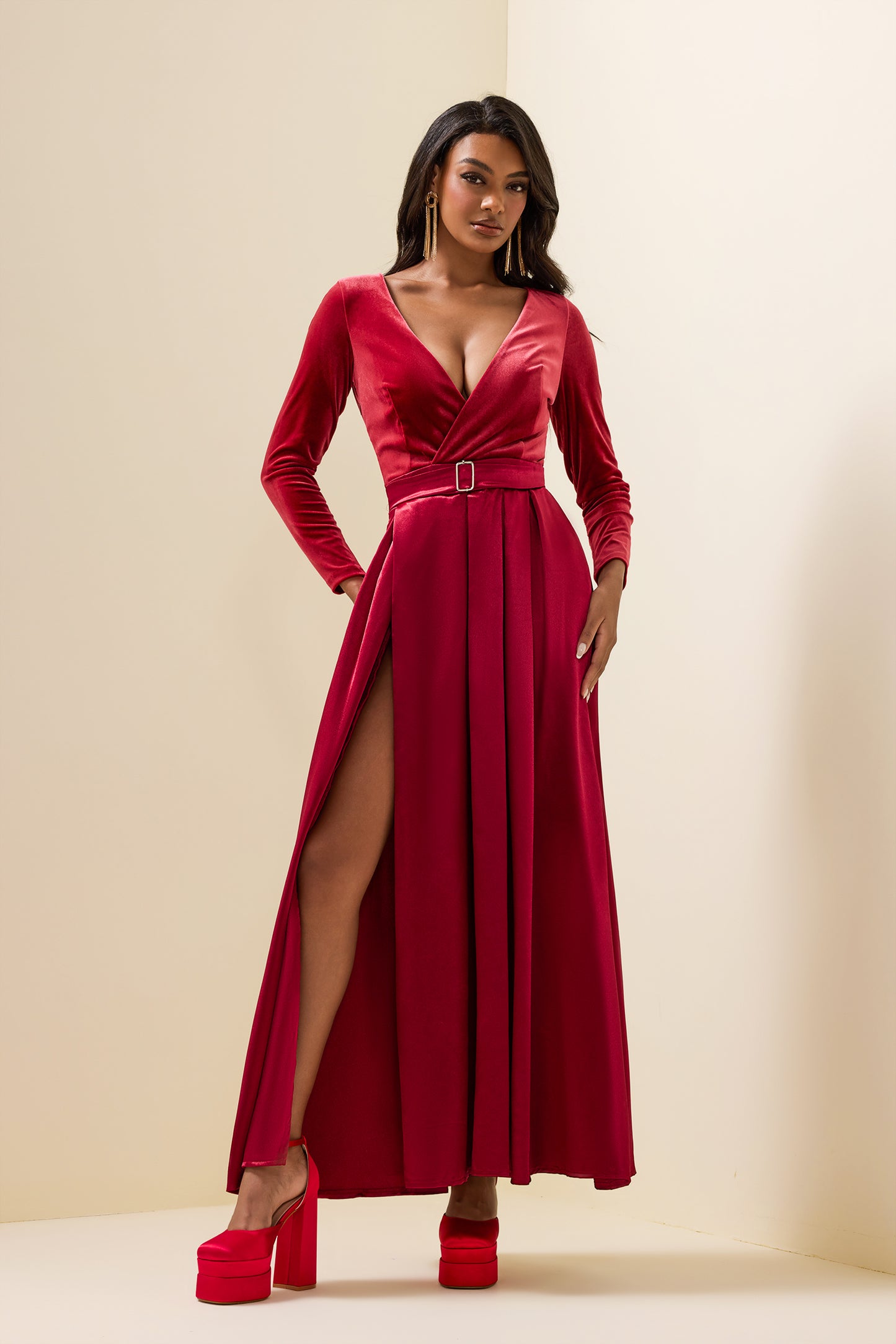Velvet Split Midi Dress