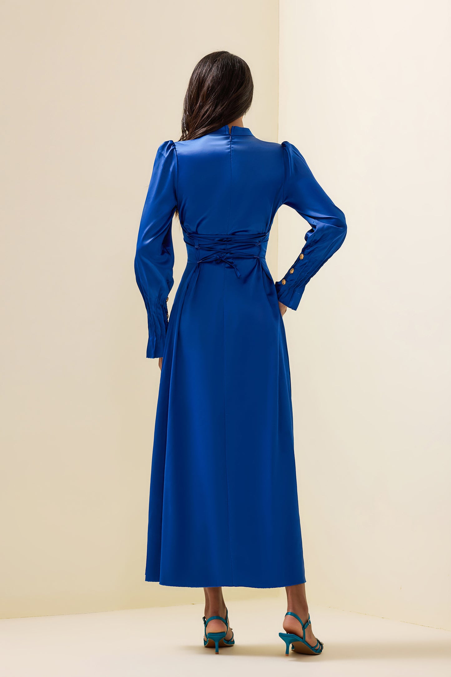 Satin Lantern Sleeve Midi Dress
