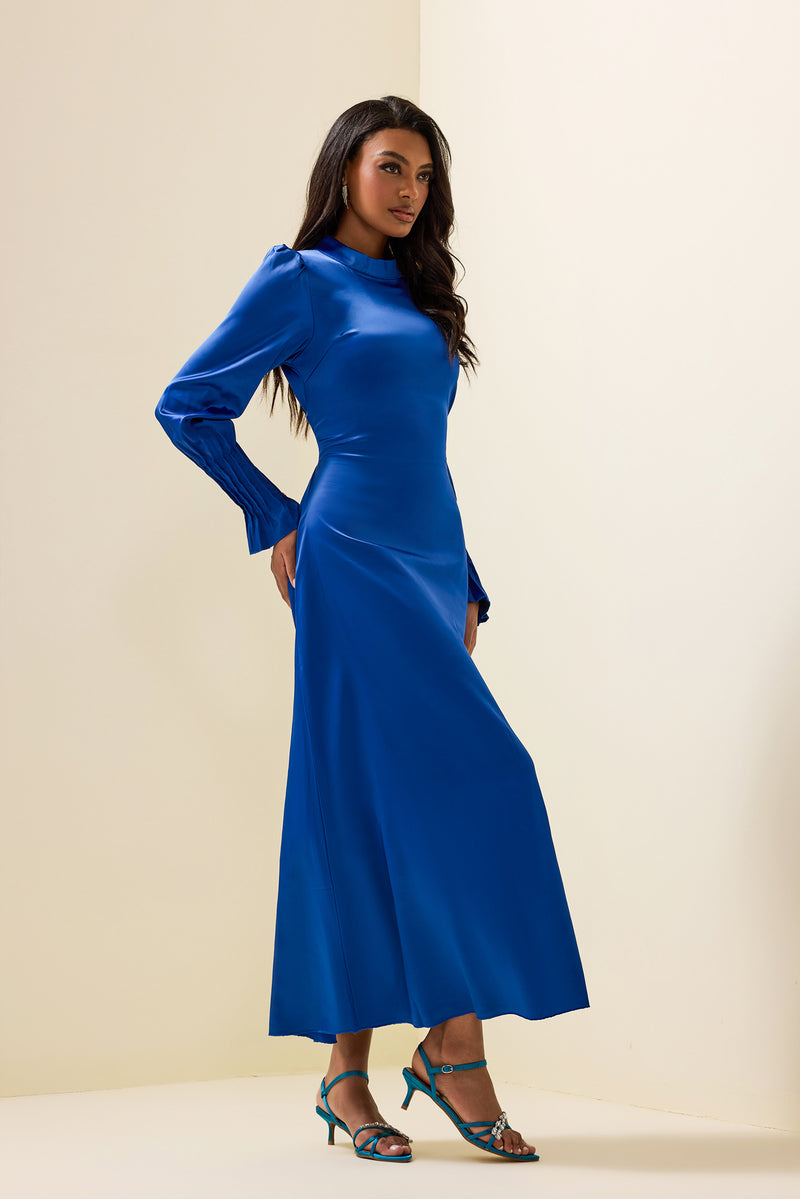 Satin Lantern Sleeve Midi Dress