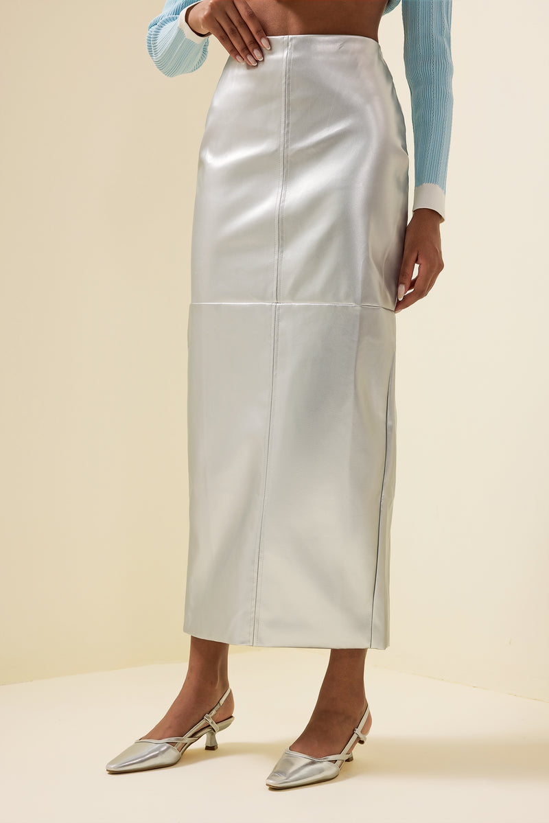 Leather High Waist Split Midi Skirt