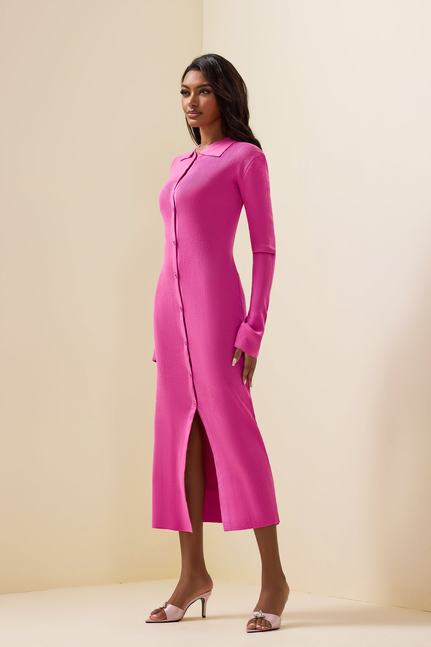 Jersey Button Midi Dress