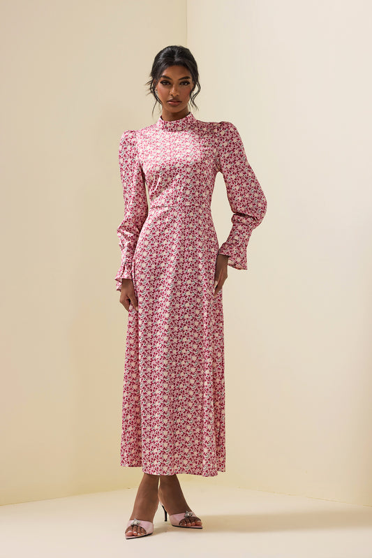 Lace Up Long Sleeve Midi Dress