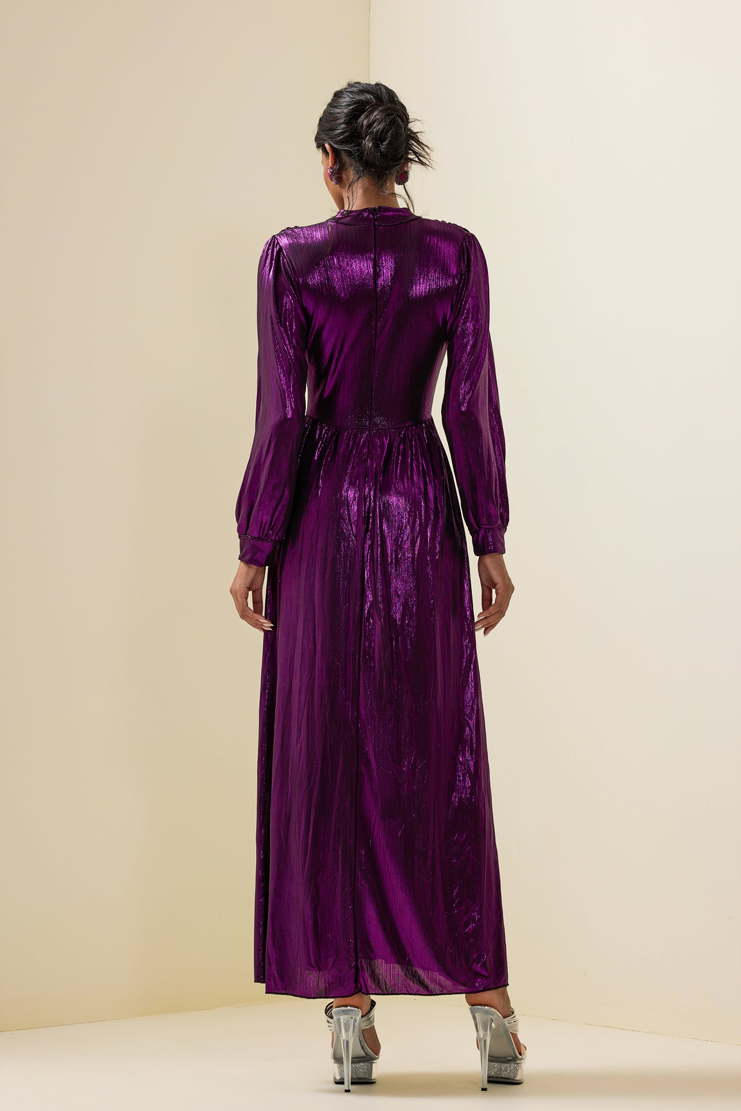 Lantern Sleeve Split Midi Dress