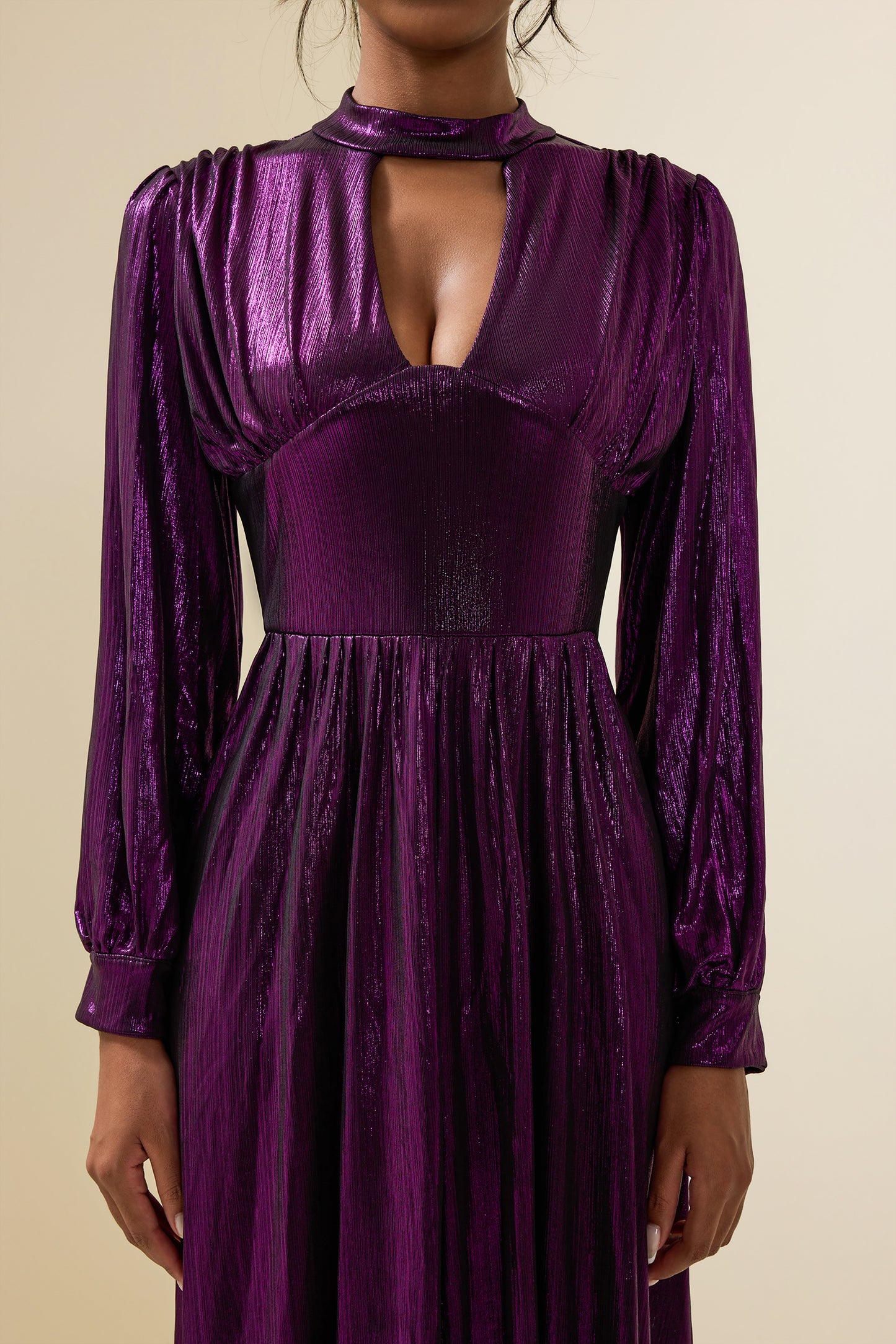 Lantern Sleeve Split Midi Dress