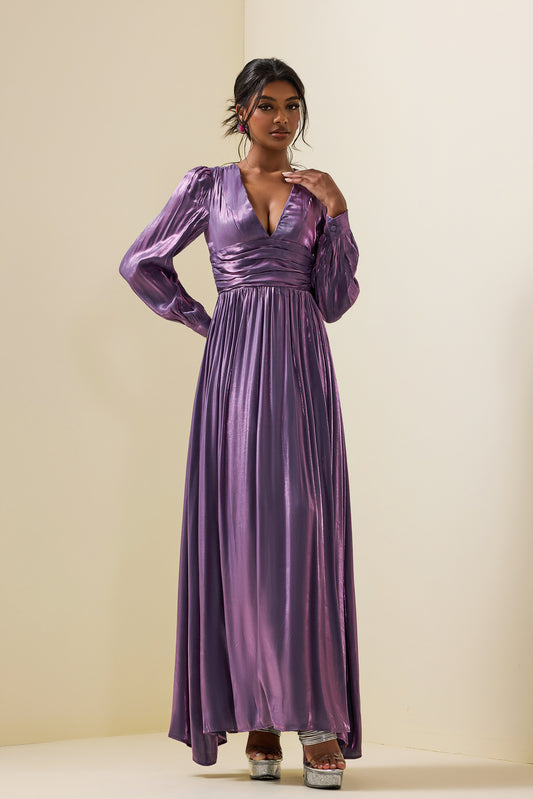 Satin Lantern Sleeve Maxi Dress