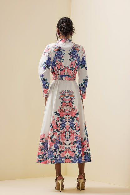 Shirt Collar Midi Dress With Belt