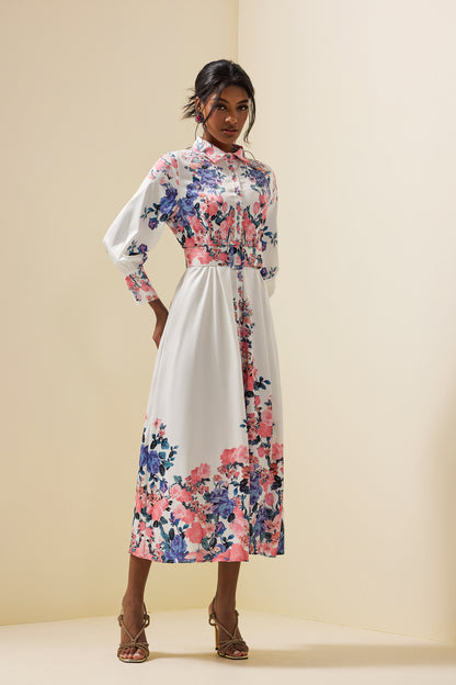 Shirt Collar Midi Dress With Belt