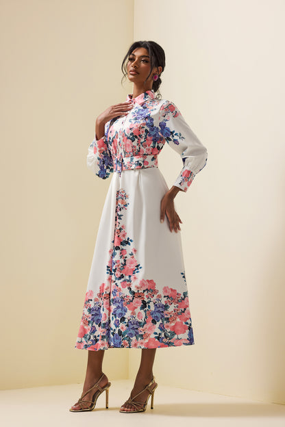 Shirt Collar Midi Dress With Belt