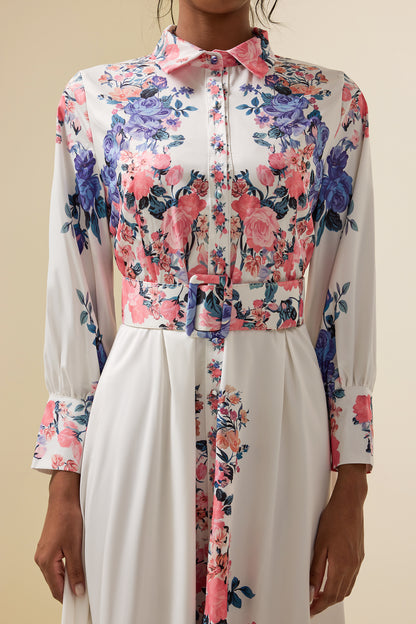 Shirt Collar Midi Dress With Belt