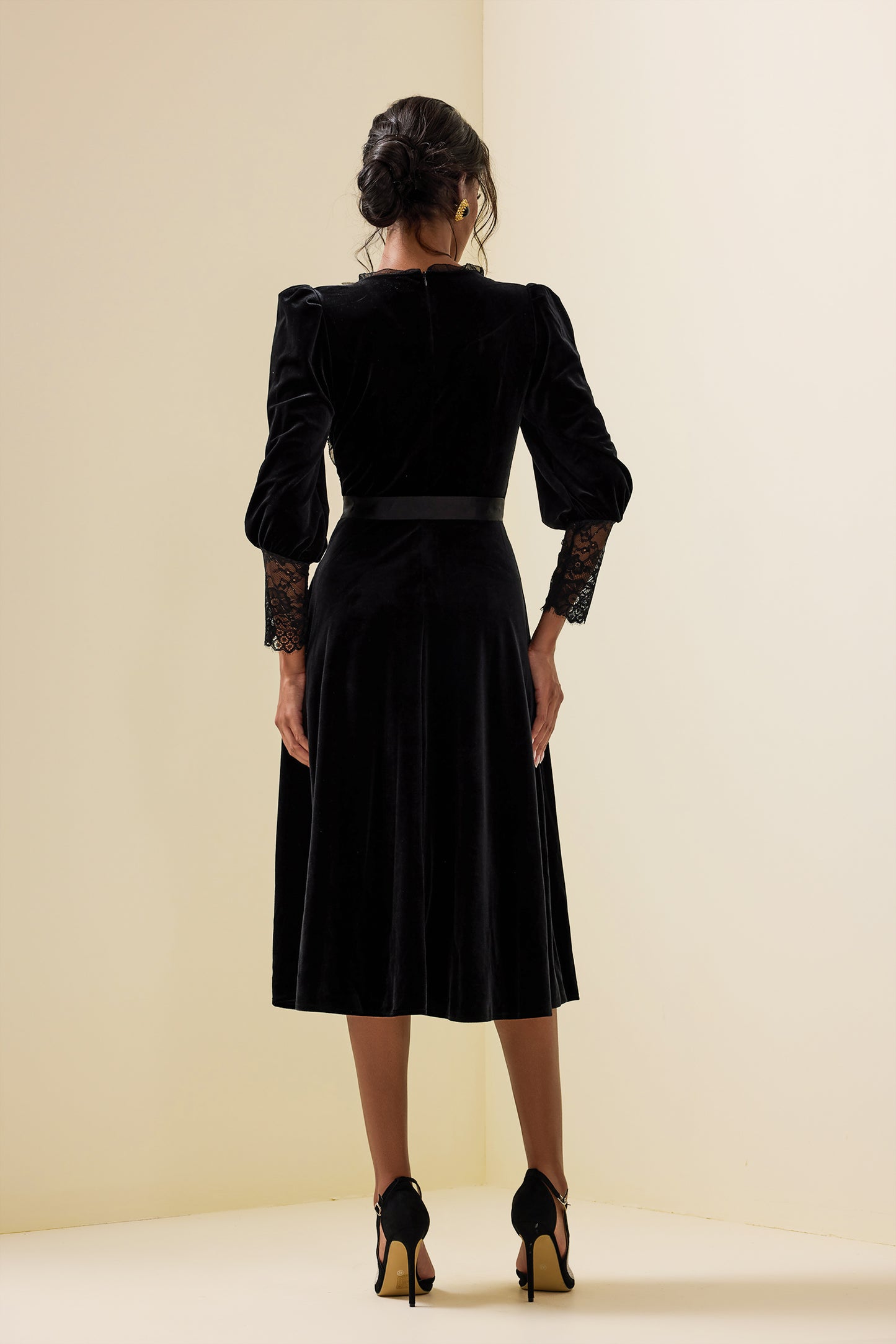 Velvet Lace Long Sleeve Midi Dress