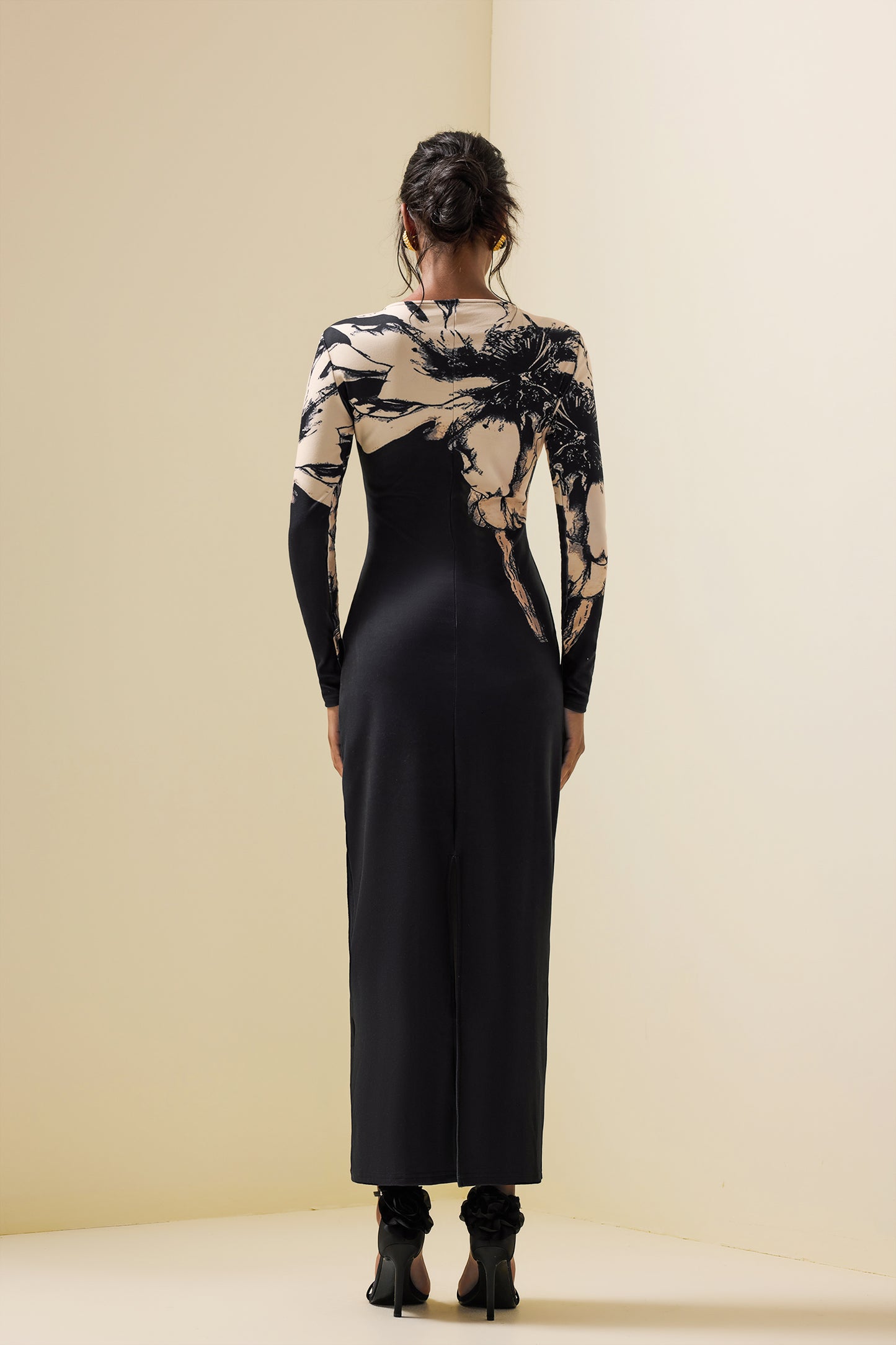 Boat Neck Long Sleeve Midi Dress