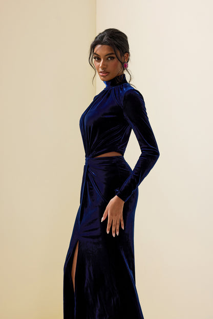 Velvet Cut-out Split Maxi Dress
