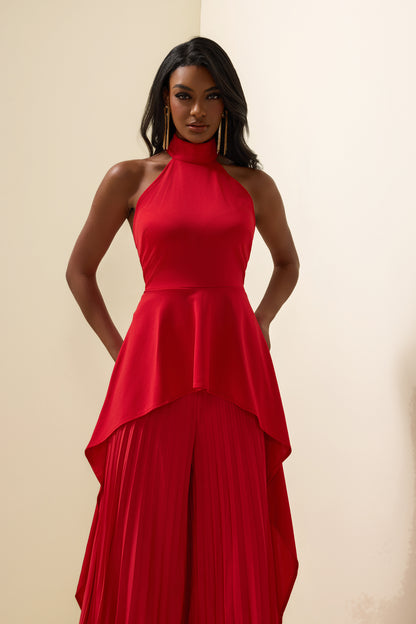 Sleeveless Top �?high Waist Pleated Pants Set