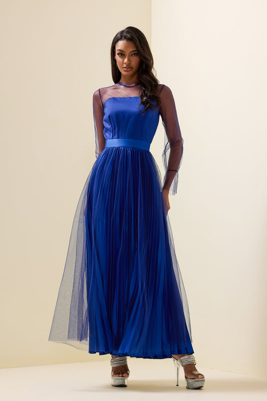 Pleated Lantern Sleeve Maxi Dress