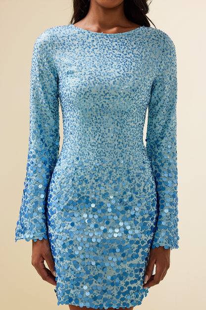 Sequin Round Neck Long Sleeve Mini Dress