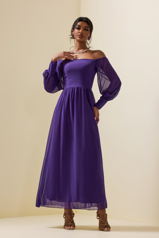 Off-shoulder Lantern Sleeve Maxi Dress