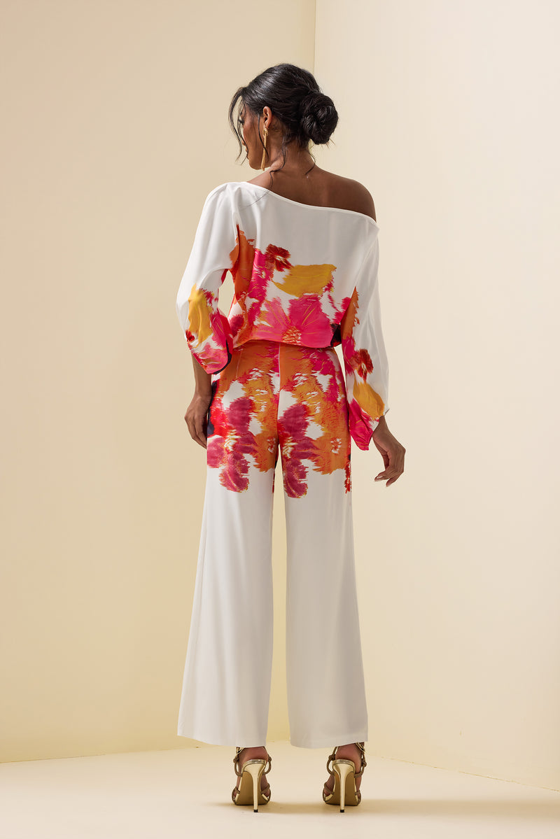 Abstract Print Off-shoulder Top �?high Waist Pants Set