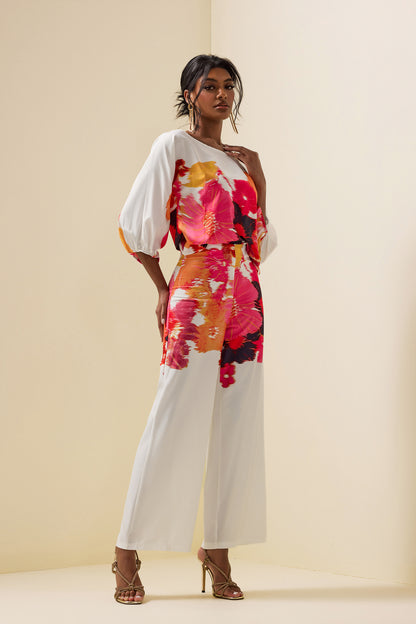 Abstract Print Off-shoulder Top �?high Waist Pants Set