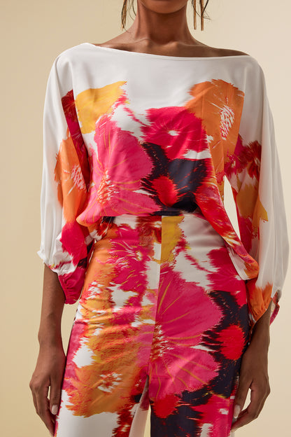 Abstract Print Off-shoulder Top �?high Waist Pants Set