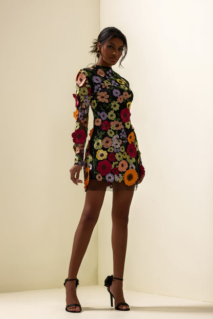 Embroidered Long Sleeve Mini Dress