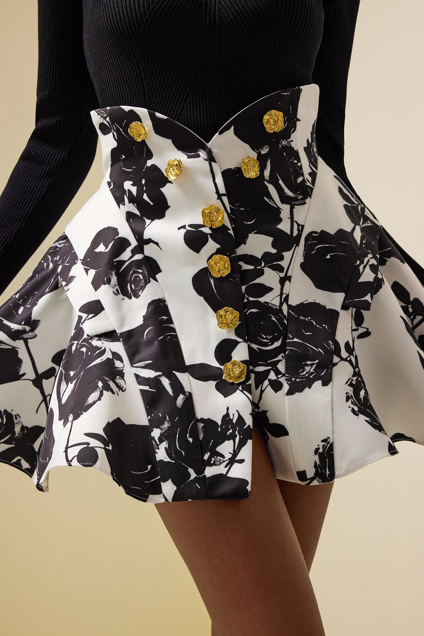 High Waist Metal Button Skirt