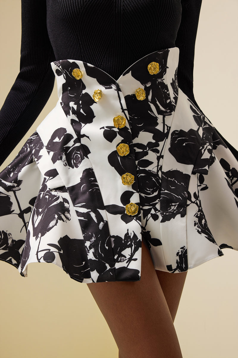 High Waist Metal Button Skirt
