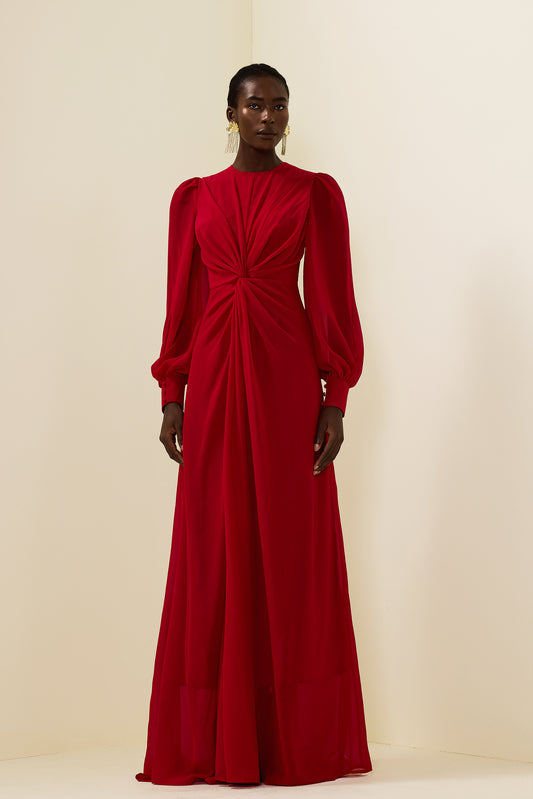 Knotted Lantern Sleeve Maxi Dress