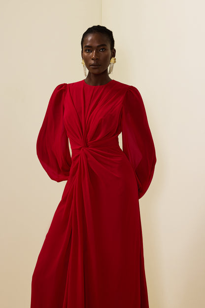 Knotted Lantern Sleeve Maxi Dress