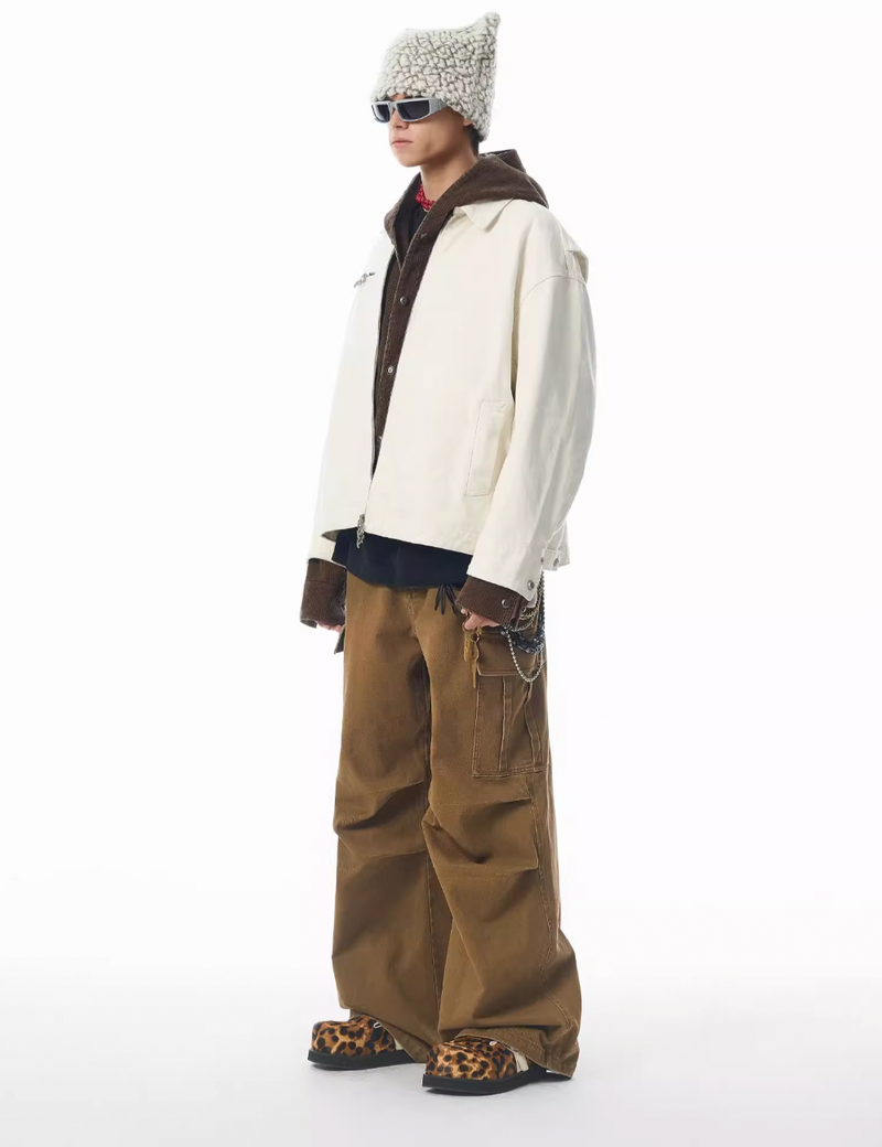 Washed Pleated Wide Leg Cargo Pants
