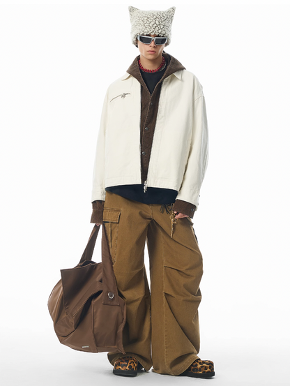 Washed Pleated Wide Leg Cargo Pants