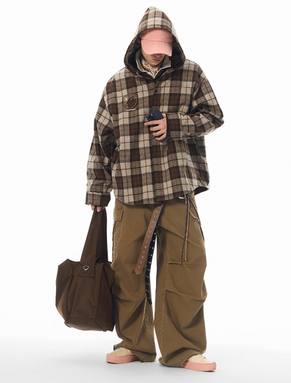 Washed Pleated Wide Leg Cargo Pants