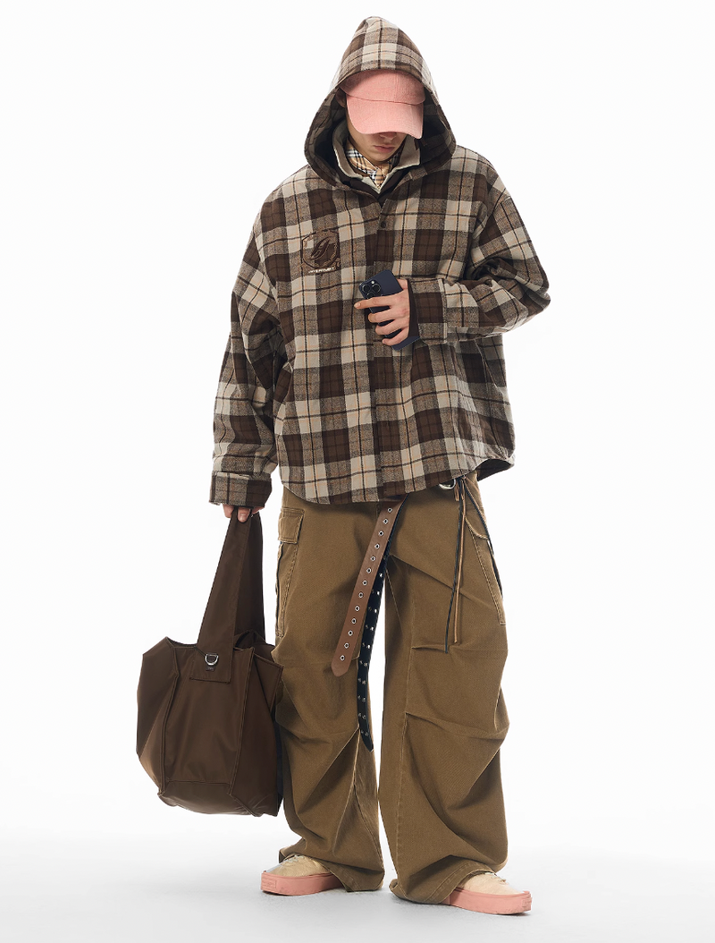 Washed Pleated Wide Leg Cargo Pants