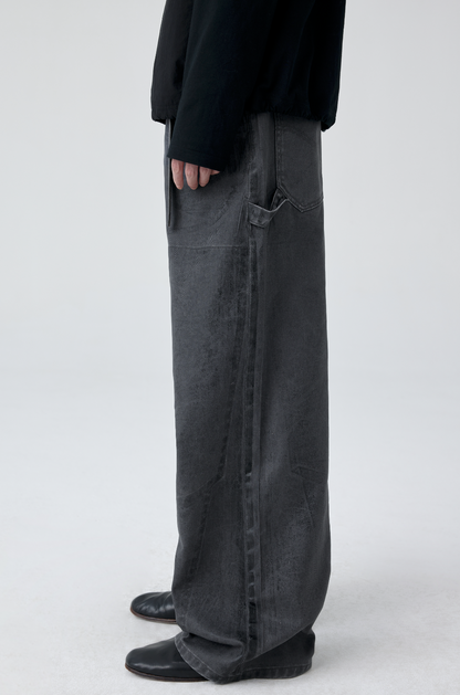 Wide Leg Pattern Washed Denim Pants