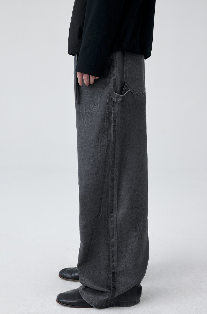 Wide Leg Pattern Washed Denim Pants