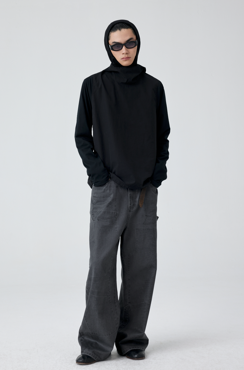 Wide Leg Pattern Washed Denim Pants