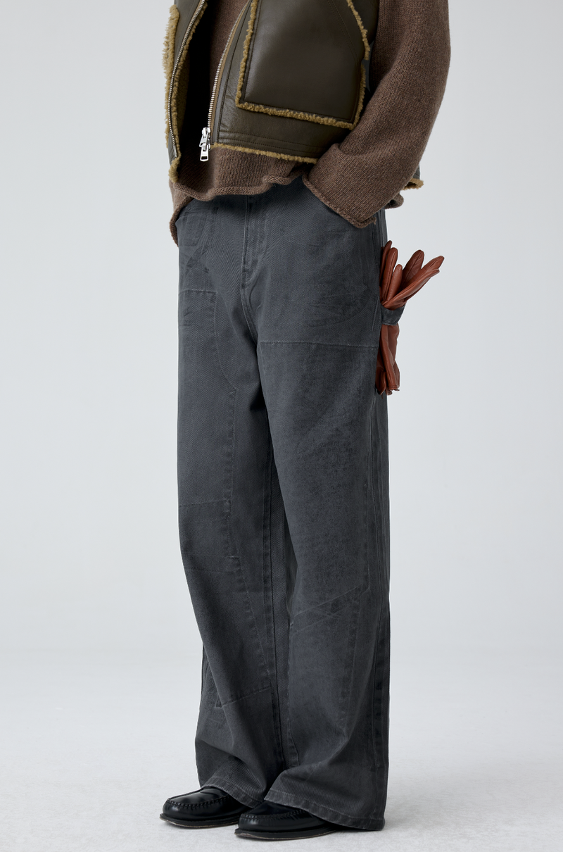 Wide Leg Pattern Washed Denim Pants