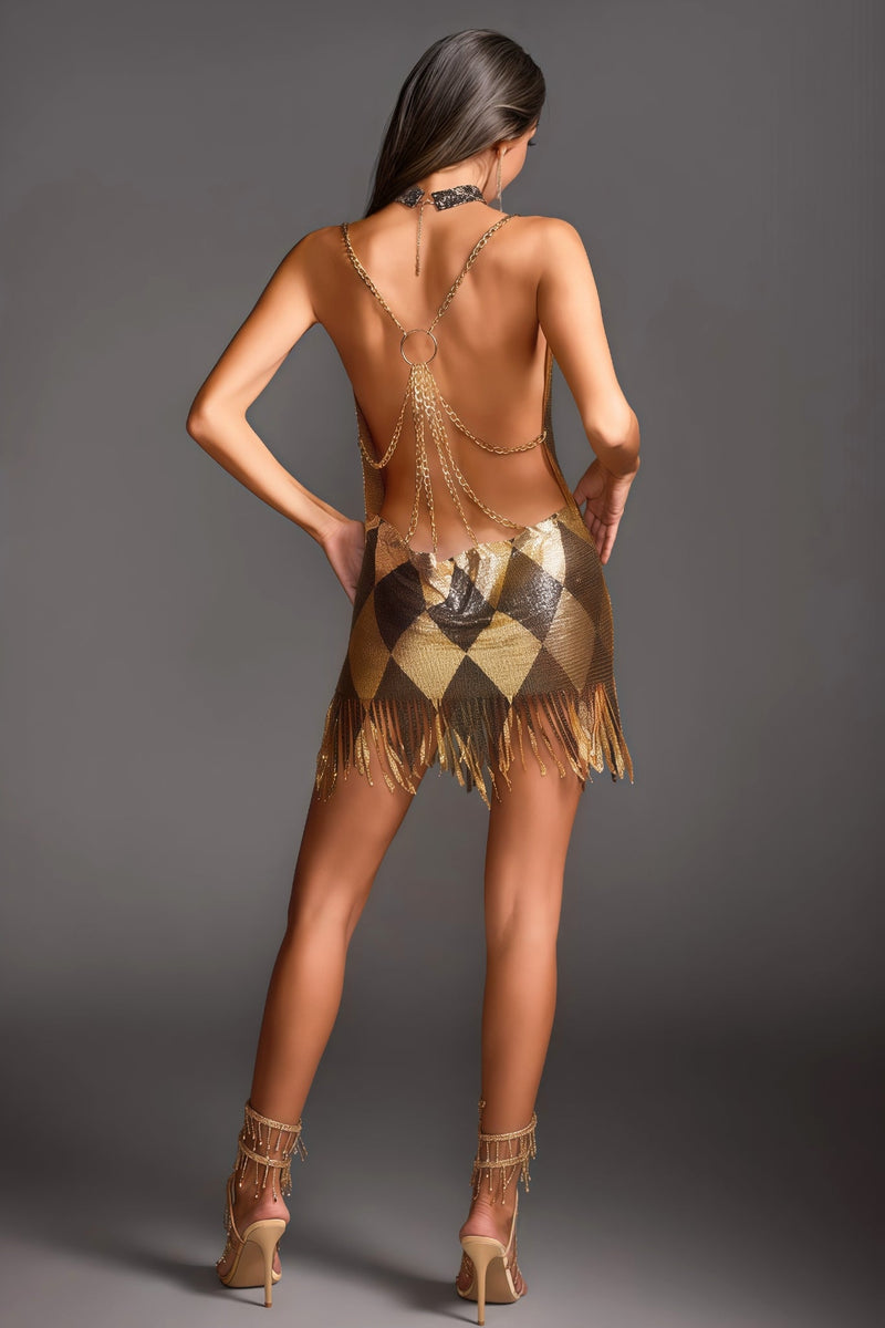 Cora Tassel Aluminum Sheet Mini Dress