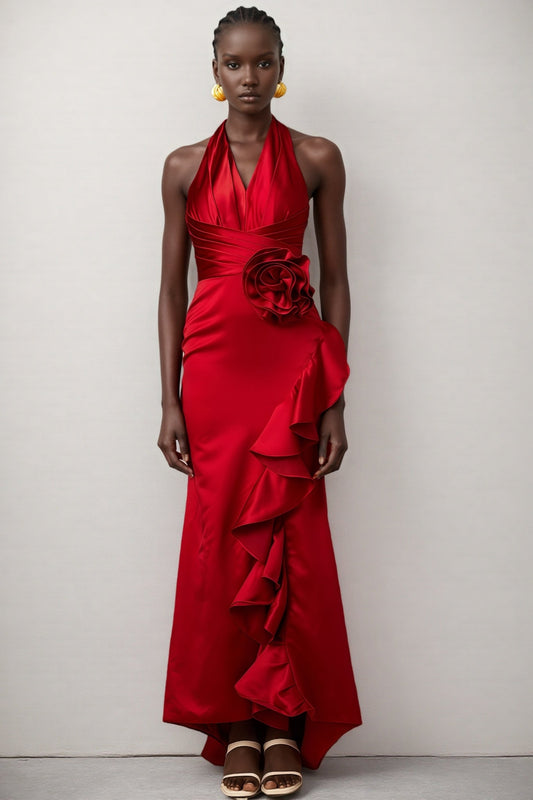 Caiusa Red 3d Ruffle Maxi Dress