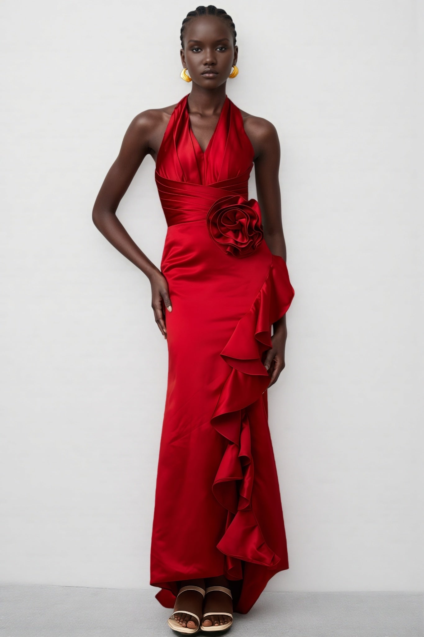 Caiusa Red 3d Ruffle Maxi Dress
