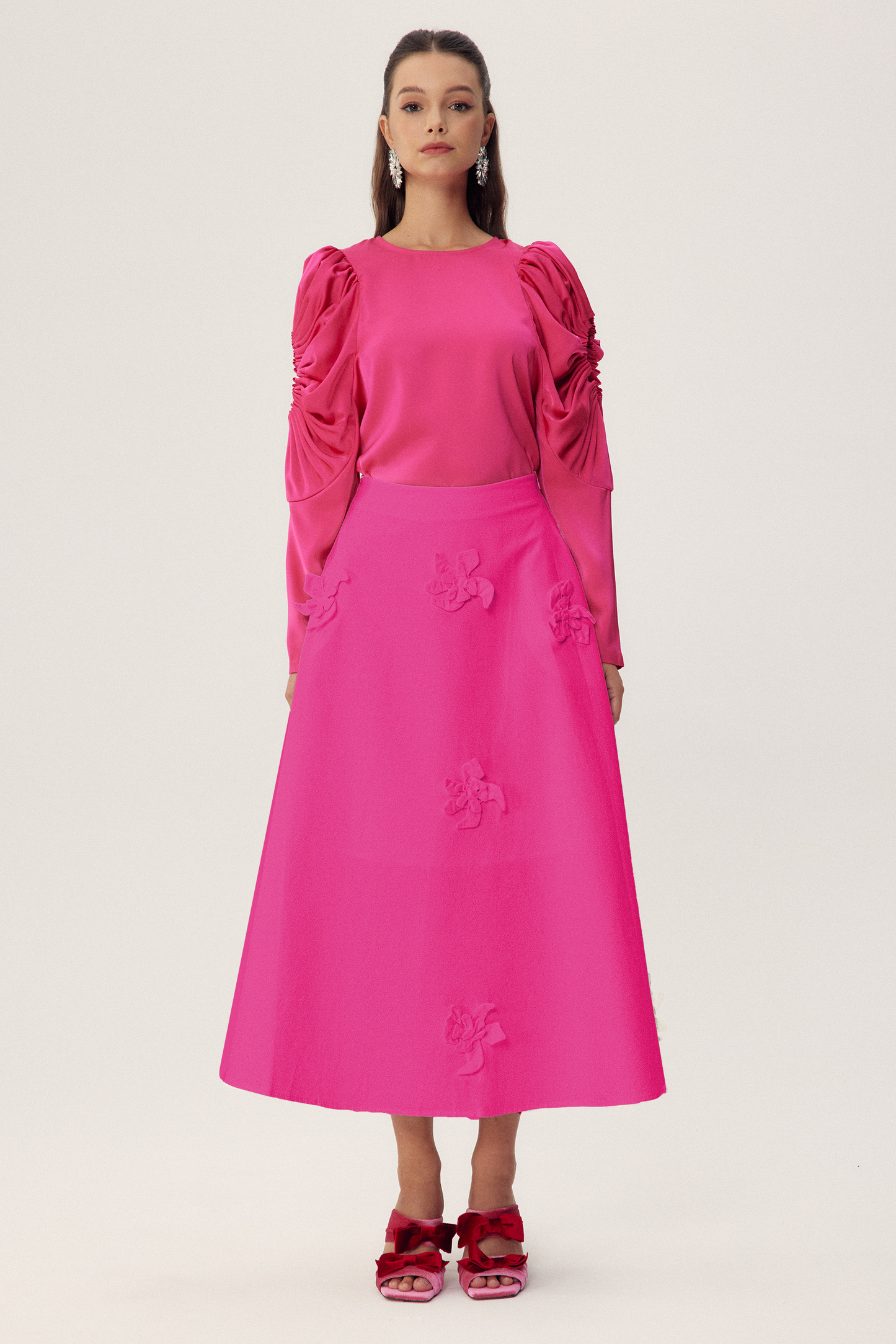 Una Sculpted Sleeves Satin Blouse