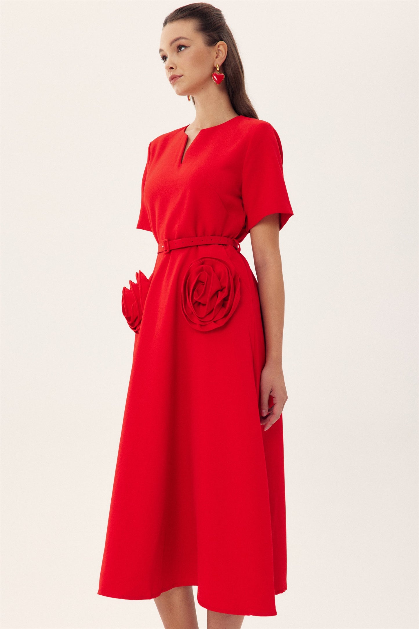 Grace Appliqué Short Sleeve Midi Dress