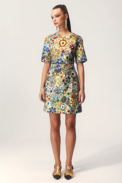 Sabina Rhinestone Embellished Short Sleeve Mini Dress